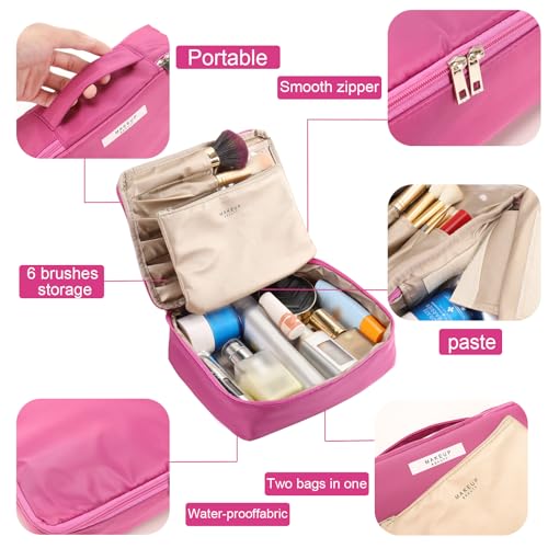 Queboom Travel Makeup Bag Cosmetic Bag Toiletry Bag for Women & Men, Rosy - color: Rosy-1pcs