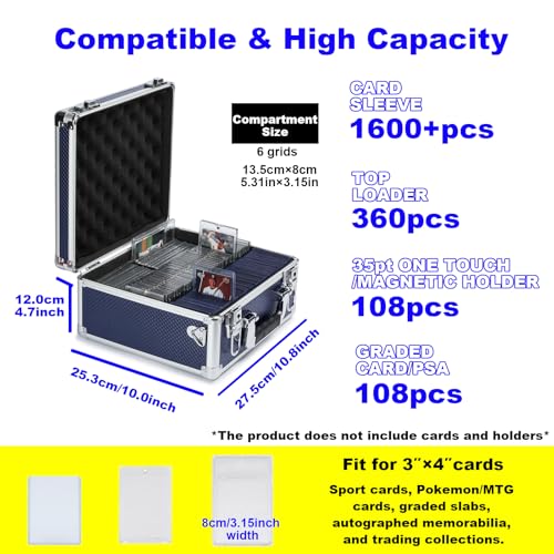 Lockable Trading Sports Card Case Storage Box Holder Organizer - color: Blue, size: Medium