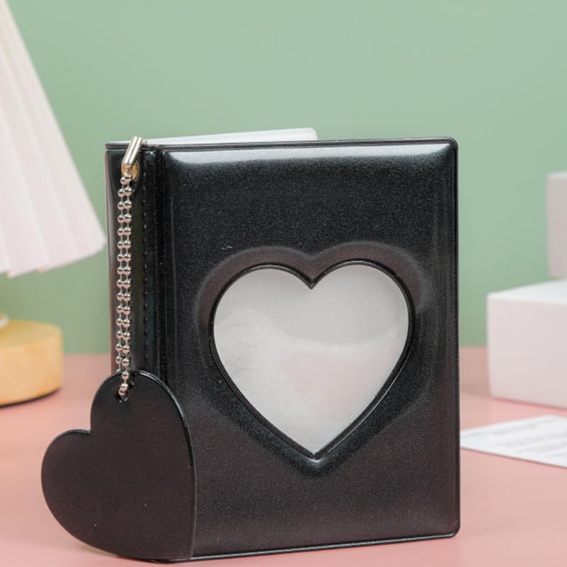 Cabilock 2-Pack Mini Photocard Binders with Heart Windows, Black and White