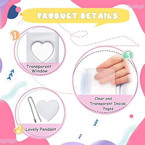 3 Inch Kpop Photocard Holder Book, Mini Photo Kpop Album Kpop Photocard Binder, Love Heart Hollow Kpop Photocard Binder Collector Book 32 Pockets Portable Photo Card Holder with Love Heart Pendant - color: White
