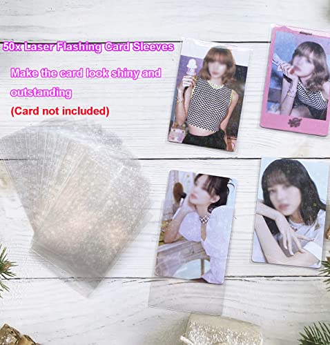 Kpop Photocard Binder 3 Inch Kpop Photocard Holder Book with 50pcs Holographic Card Sleeves & Kpop Photocard Korean Stickers, A5 Binder Photocard Album with 200 Pockets 25pcs Inner Pages - color: Rose Heart