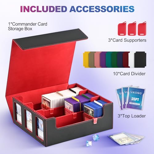 UAONO 3-Row 2400+ Trading Card Storage Box with Commander Display - color: Black&Red, size: 3-row