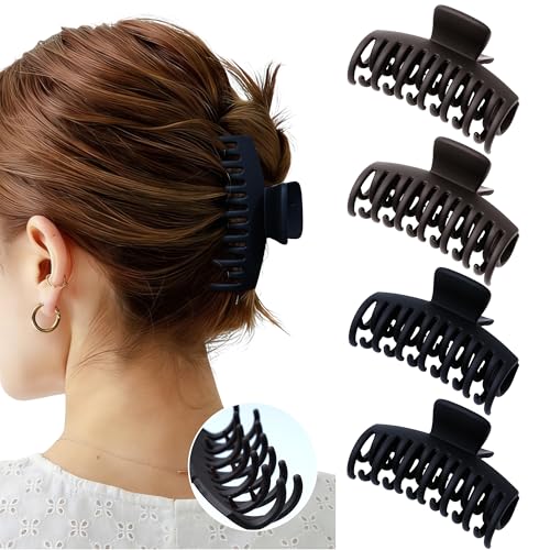 Mesovor 4 Pack 3.5" Double Row Teeth Claw Clips for Thin Fine Hair Non-Slip - color: 2pcs Black, 2pcs Dark Brown