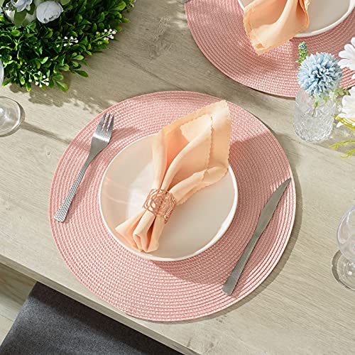 AHHFSMEI Round Placemats Set of 8 Heat Resistant Washable Non-Slip Woven Braided Table Mats for Dining Table Kitchen & Home Decor (Pink,8) - color: Pink, size: Set of 8
