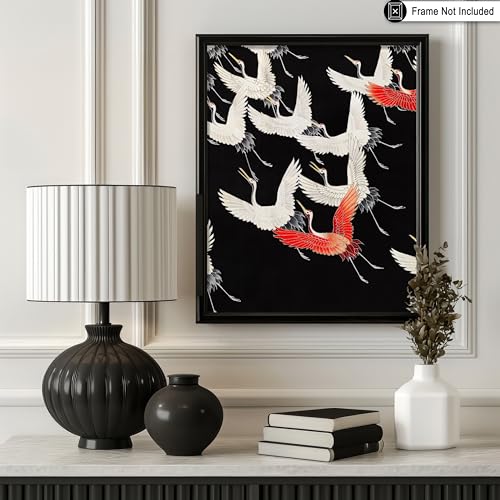 Poster Master Flying Cranes Poster - Red White Cranes Print - Japanese Art - Gift for Him, Her, Bird Watcher, Animal Lover - Wall Decor for Home, Office, Living Room, Bedroom - 8x10 UNFRAMED Wall Art - color: Style-14, size: 8"L x 10"W