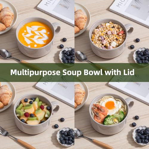 Jumbo Ceramic Soup Bowl with Lid, Microwave Safe - Grey - color: Gray, size: Set of 1