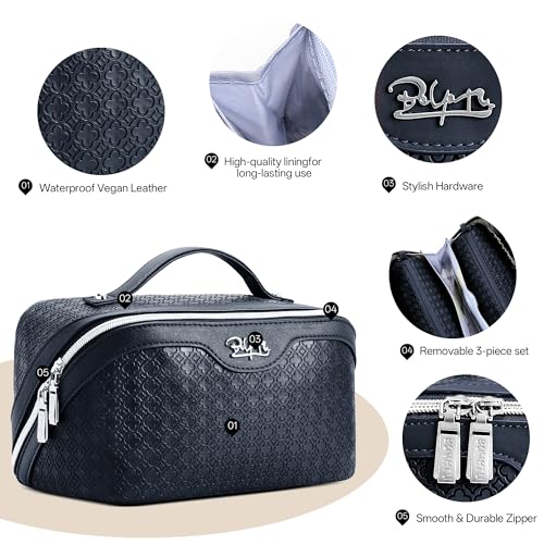 BOYATU Travel Makeup Bag for Women: Four Leaf Clover 3 Pcs Set Cosmetic Bag - color: M-07Blue