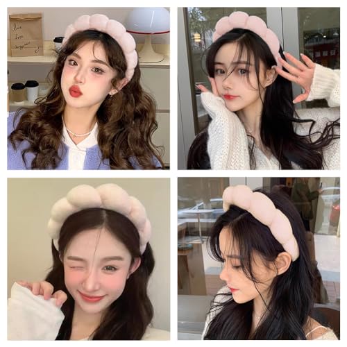 AOENJIE Spa Headbands for Washing Face or Makeup, Sponge Bubble Skincare Headbands, Puffy Terry Cloth Hairband for Women, Skin Care Makeup Headwear Hair Accessories for Girls (Beige) - color: Beige