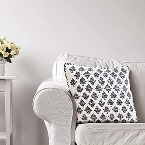 20x20 Inches Floral Cotton Throw Pillow Covers for Home Decor | Traditional Boho Cushion Covers for Throw Pillows | Perfect for Living Room Couch & Bedroom Decorations | White/Black - color: White/Black