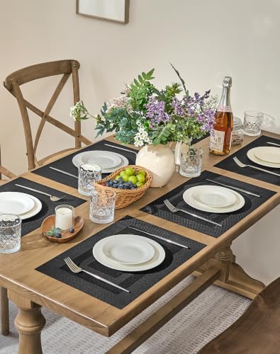 Leetaltree Black Frame Placemats Set of 4 - Heat Resistant Non-Slip Place mats for Dining Table, Washable Durable PVC Vinyl Woven Table Mats（Black Frame, 4） - color: F1- Black Frame, size: Set of 4