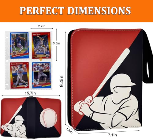Baseball Card Binder 440 Pockets, 55 Sleeves Large Baseball Binder 3 Ring Zipper Trading Cards Holder 4 Pocket, Sport Card Collection Folder Book Storage Organizer, Album Case Protector Collector Gift - color: Red-Black, size: 440 Pockets