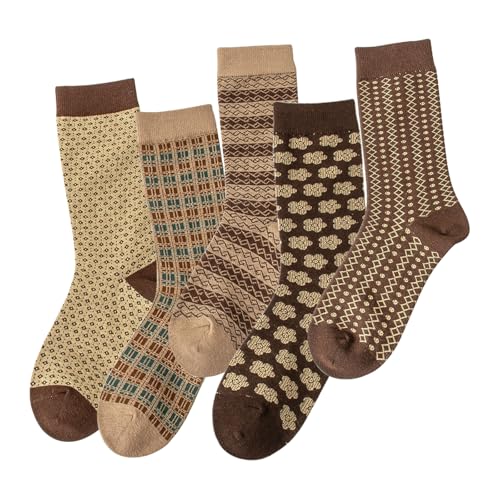 5 Pair Vintage Cotton Crew Socks for Women Pretty Aesthetic Long Preppy Ankle Socks