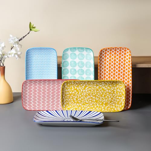 Selamica Ceramic Serving Platters, 12 Inch Serving Trays for Party Entertaining, Large Rectangular Serving Plates, Set of 6, Assorted Colors - color: Assorted Colors, size: 12 Inch, Set of 6