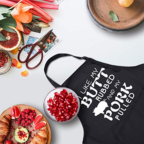 Rosoz Funny BBQ Black Chef Aprons for Men, Grill Kitchen Cooking Aprons - color: I Like My Butt Rubbed and My Pork Pulled