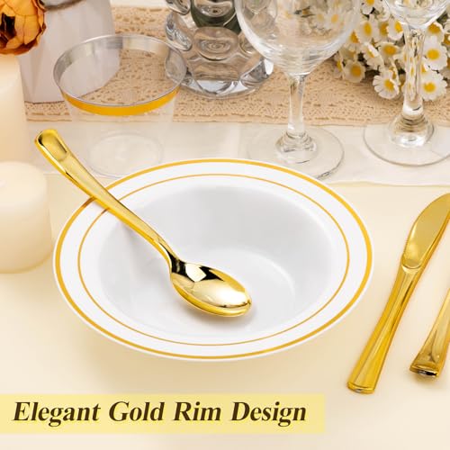 BESTSTAR 100 Pack Disposable Soup Bowls with Gold Rim - color: Gold, size: 100 pack