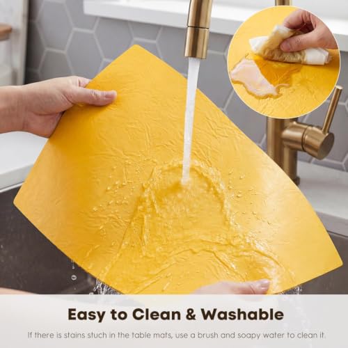 Artoid Mode Yellow Faux Leather Placemats Set of 4 - color: Yellow, size: 12" x 18", Rectangular Set of 4