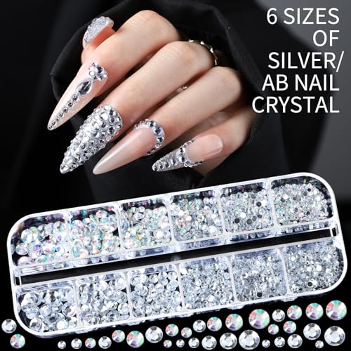 Teenitor Nail Charms Nail Gems with 15 Sheets Gold Nail Stickers, 6 Boxes of Rhinestones for Nails Art Tools, 3D Nail Decals Pearls for Nails - color: Multi-color