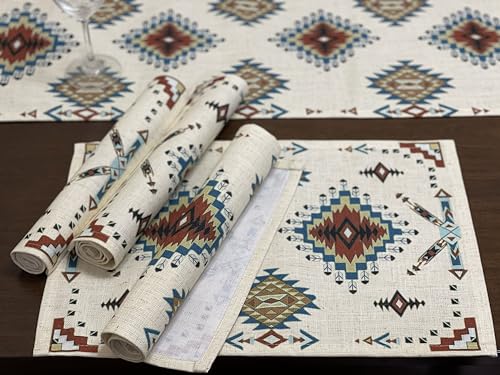 Set of 4 Aztec Southwest Geometric Placemats 18x13 Inches - color: Aztec01-placemats