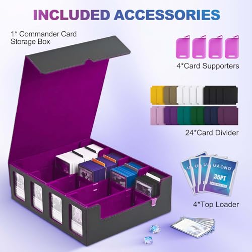 UAONO 4-Row 3000+ Trading Card Storage Box with Commander Display - color: Black&Purple, size: 4-row