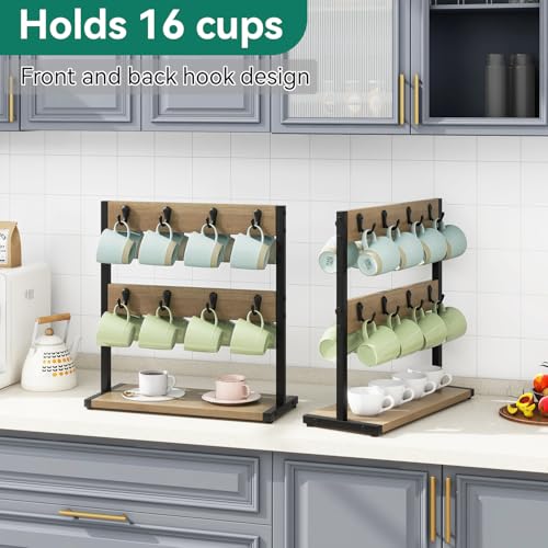 IBUYKE Coffee Mug Holder for Countertop,16 Hook Mug Tree,Greige TBJ001Y - color: Greige, size: no shelf(16 mugs)