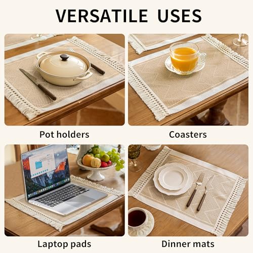 Boho Woven Placemats Set of 4, 14x18 Inch Heat Resistant Dinner Mats - color: Coffee Bd