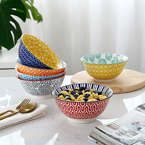 Selamica Porcelain 20oz Cereal Bowl Set - Set of 6, 6 inch Soup Bowls, Ceramic bowls for Cereal, Soup, Salad and Pasta, Colorful bowls - color: Assorted Colors, size: 6 inches