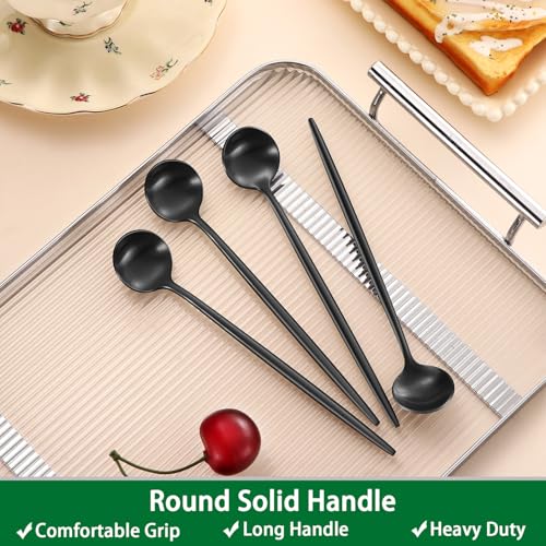 DEHOV 4 PCS 6.7 Inches Satin Black Stainless Steel 18/10 Coffee Spoons,Iced Tea Spoon,Espresso Stirring Spoons,Matte Black SS304 Teaspoons,Dessert Spoon,Long Coffee Spoons accessories - color: Black, size: 6.7 Inch