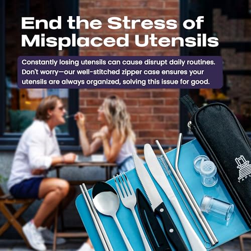 Travel Utensils With Case, 10 Pcs portable silverware set (Silver) - color: Silver, size: 10 Pieces
