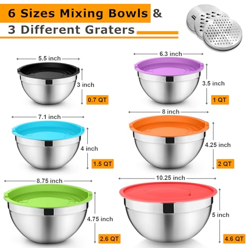 P&P CHEF Mixing Bowls with Lids Set of 6, Nesting Salad Bowl, Multicolor - color: Multicolor
