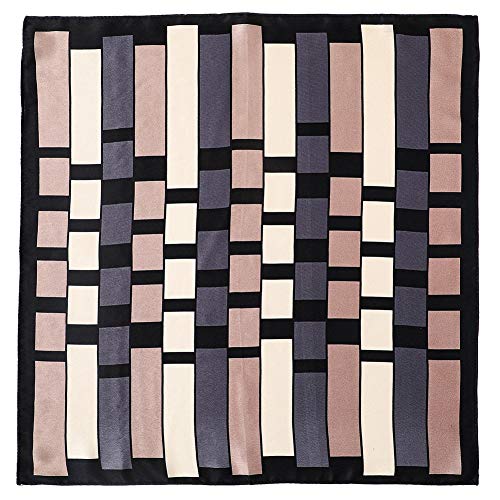ANDANTINO 100% Mulberry Silk Scarf -21” Square Neckerchief with Gift Packed - color: Black & Purple Geometric