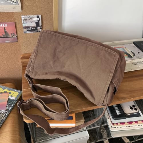 Messenger Bag for Women Men Satchel Bag Canvas Crossbody Shoulder Bag Casual Sling Bag - color: Coffee