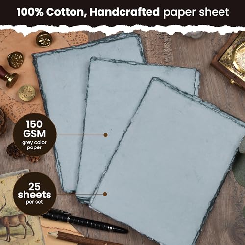 LEATHER VILLAGE Grey Deckled Edge Watercolor Paper 25 Sheets 6x8 Inches - color: Grey Toned, size: 8 x 6 Inch