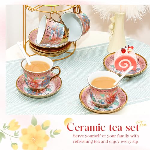 20 Pcs Adult Tea Party Set Porcelain with Metal Holder, Fresh - style: Fresh