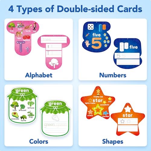 D-FantiX 55 Pcs Double Sided Dry Erase Alphabet Flash Cards for Toddlers