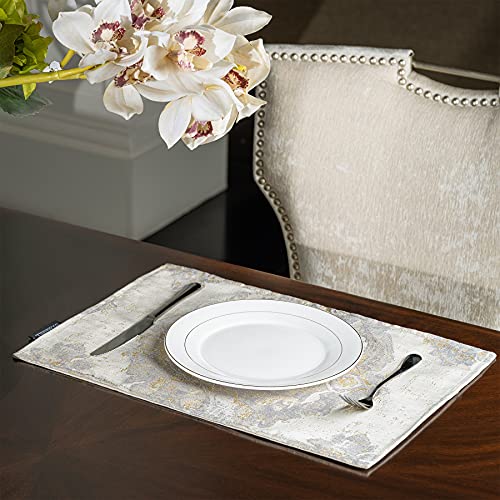 Loom and Mill Luxury Elegant Damask Placemats Double-Layer, Set of 4, Beige - color: Beige+grey+gold_rome, size: 4 Pieces