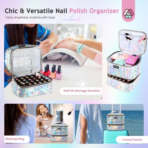 SAVILAND PU Leather Nail Polish Organizer Bag for Nail Tech, Holographic - color: C-Holographic