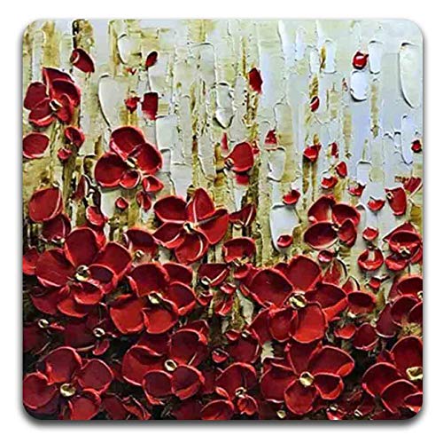 Red Oil Painting Square Coaster Set - Made of Recycled Rubber - Set of 4 - color: Red Oil Painting