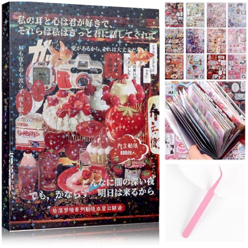 Tmtains 45 Sheets Japanese Manga Style Sticker Book 800+Pcs Heisei Retro Romantic Memory Series Manga Books Style Korean Sticker Aesthetic Japanese Stickers Book for Adults Valentine Gifts (Nebula) - color: Ah-red 2