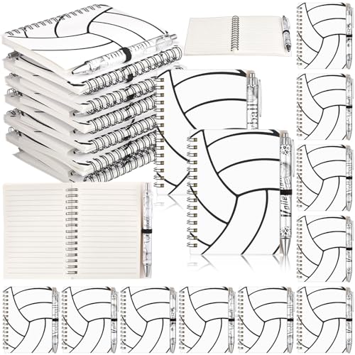 Resurhang 12 Sets Volleyball Notebook VolleyBall Gifts 5.5 x 4.3'' Volley ball Spiral Notebook Ballpoint Pens for Coaching Supplies Coach Gifts Team Party Players Sports Lover - style: Volleyball Style