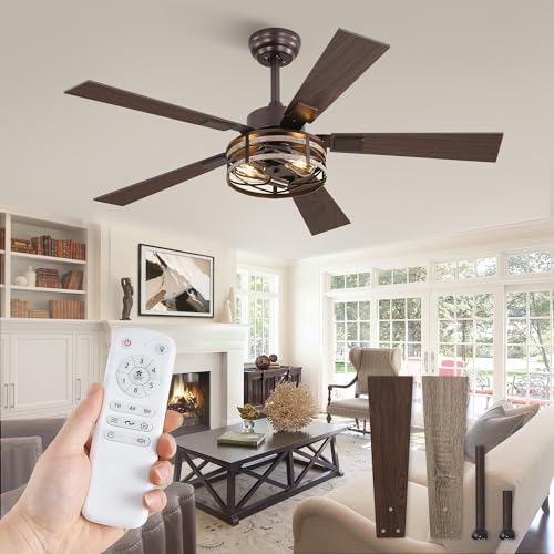 Fanbulous 48" Farmhouse Ceiling Fans with Light & Remote, 6-Speed Caged - color: Oil Bronze, size: 48 Inch