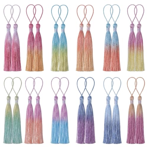 24 Pcs Mini Tassels Bookmark, 12 Colors