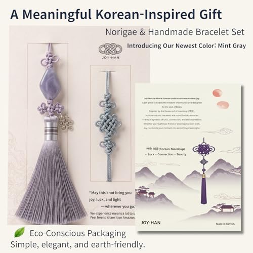 Korean Norigae & Maedeup Bracelet Gift Set, Handmade Traditional Korean Knot Accessory, Korean Cultural Gift for Women - color: Gray