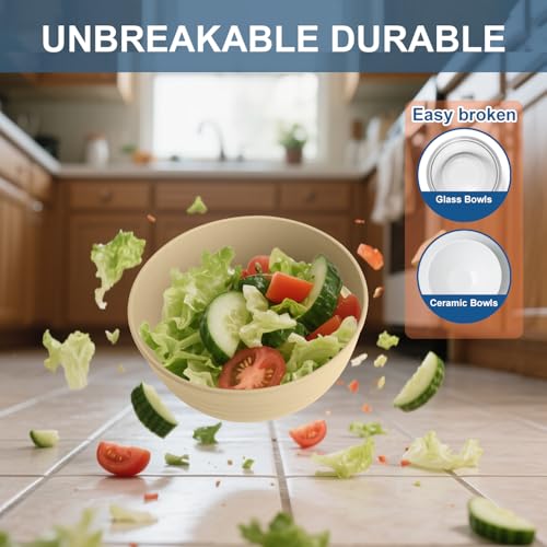 26oz Soup Bowls Set of 6, Unbreakable Cereal Bowls - Beige - color: Beige, size: 26 oz