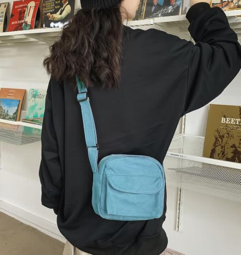 Small Crossbody Bag Cute Purse Mini Canvas Crossbody Purse Phone bag - color: Light Blue