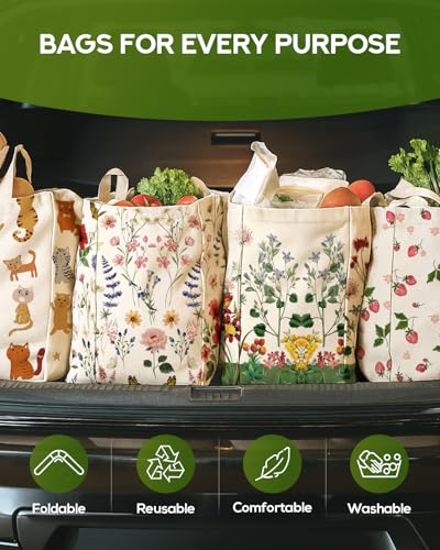 Miss Adola Cute Extra Large Canvas Grocery Tote Bag - color: Orange Floral