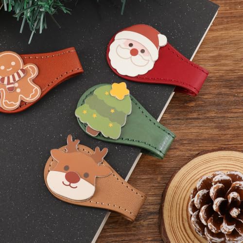 4PCS Christmas Leather Magnetic Bookmarks Set, Festive Xmas Book Markers for Reading Women & Men, Holiday Reading Accessories for Book Lovers，Adults & Kids, Unique Christmas Stocking Stuffers - style: Christmas