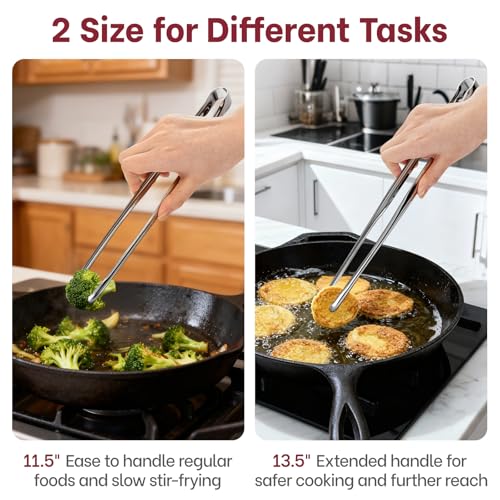 Precise Serrated Non-Slip Tips Cooking Tongs 2 Set (11.5" & 13.5") - size: 11.5"+13.5"