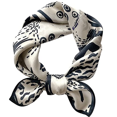 FEIBOON Mulberry Silk Scarf 21"x21" Small Square Scarfs for Women - color: Black Abstract