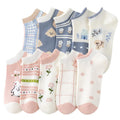 Cute Animals/Flowers Patterned Ankle Socks for Women - color: 10 Pairs-dog+bunny