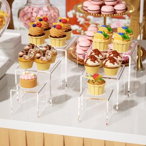 NIUBEE Acrylic Risers Display Stand 2 Set, Display Riser Shelfs,8.4x6.3x4.3 - size: (8,6,4)" x2Set
